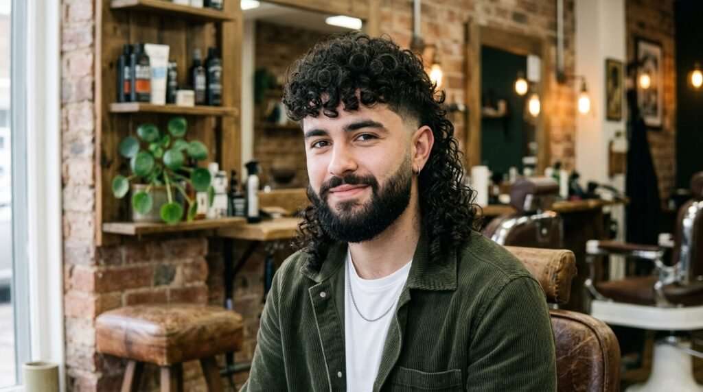 modern mullet with curly hair