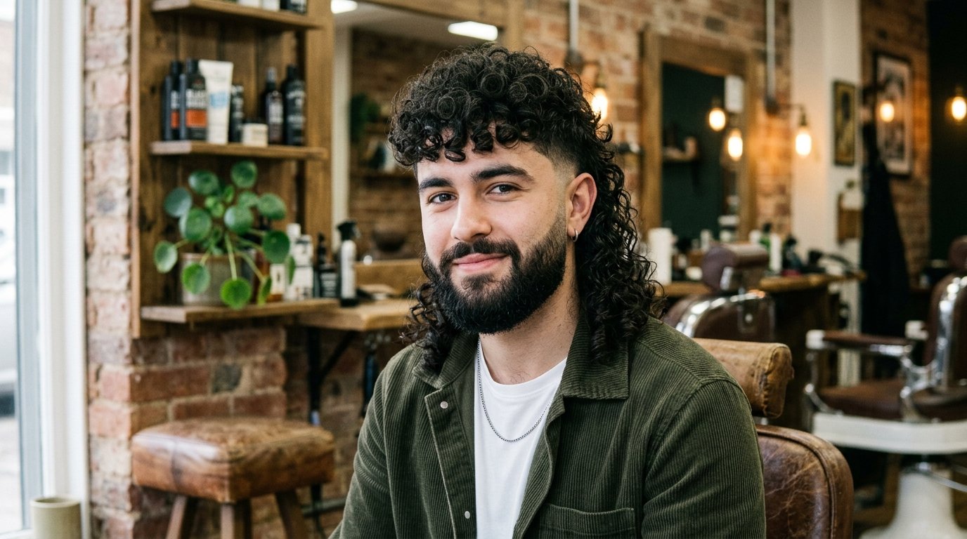modern mullet with curly hair